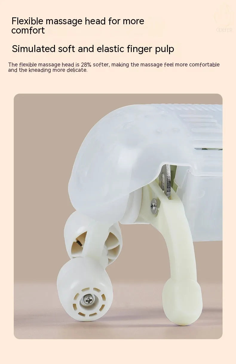Milky white rechargeable shoulder and neck kneading massager on a plain background.