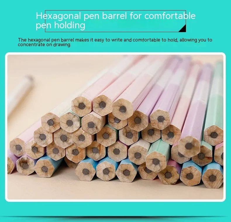 Pack of 50 HB basswood hexagonal pencils in a barrel container