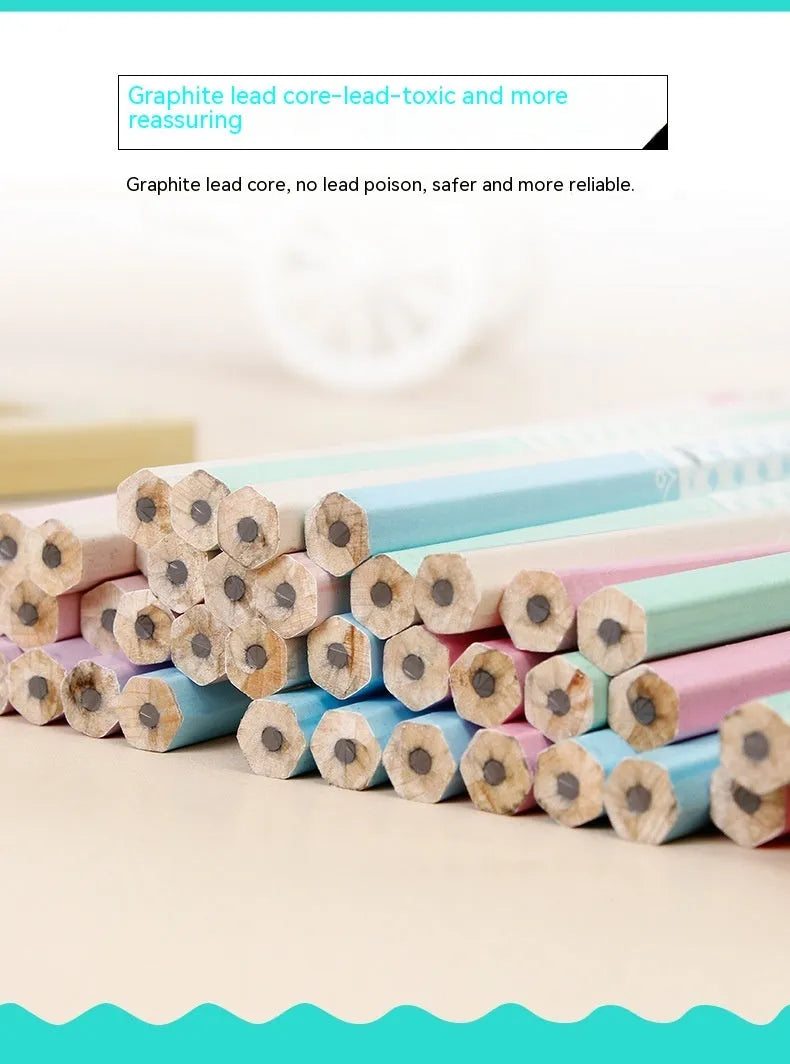 Pack of 50 HB basswood hexagonal pencils in a barrel container