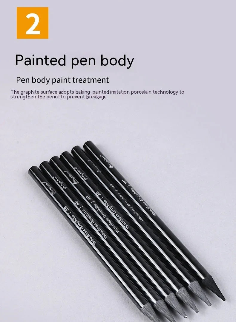 Carbonized pencil set showing 6 graphite and 3 carbonized pencils on suction card packaging