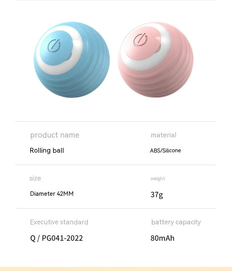Blue automatic moving silicone ball cat toy with charging cable on hard floor