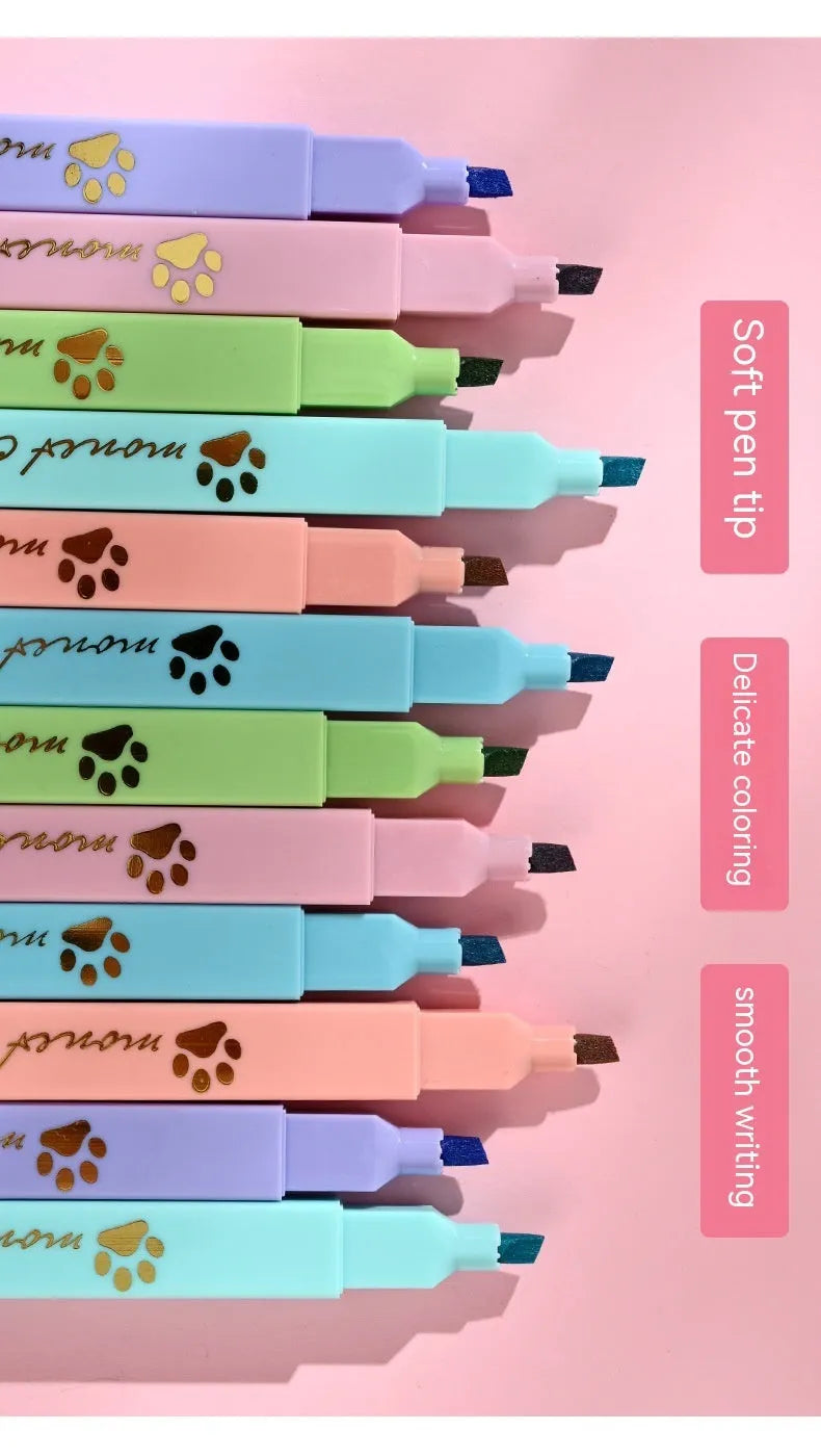 Cat's Paw fluorescent marker pen set showing six coloured pens with oblique tips