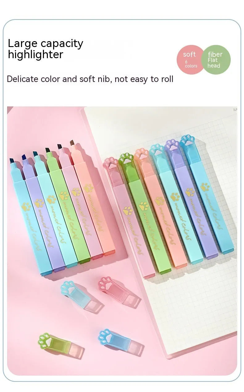 Cat's Paw fluorescent marker pen set showing six coloured pens with oblique tips
