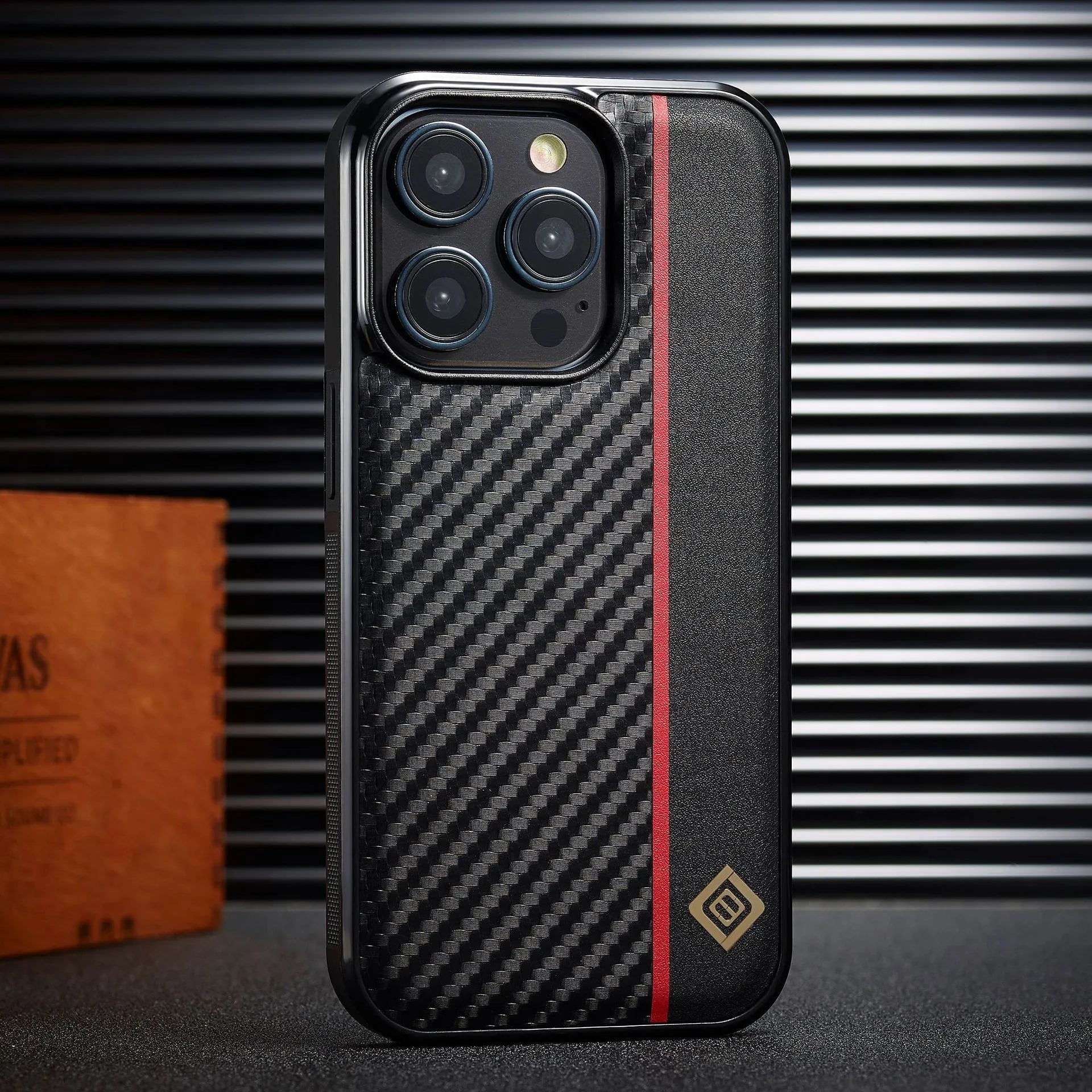 Black imitation leather phone shell with frosted finish and plaid pattern for Apple iPhone