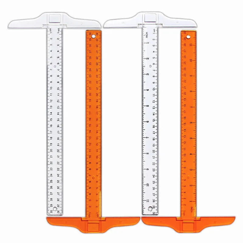 30cm plastic T-square ruler in transparent or orange yellow with measurement markings