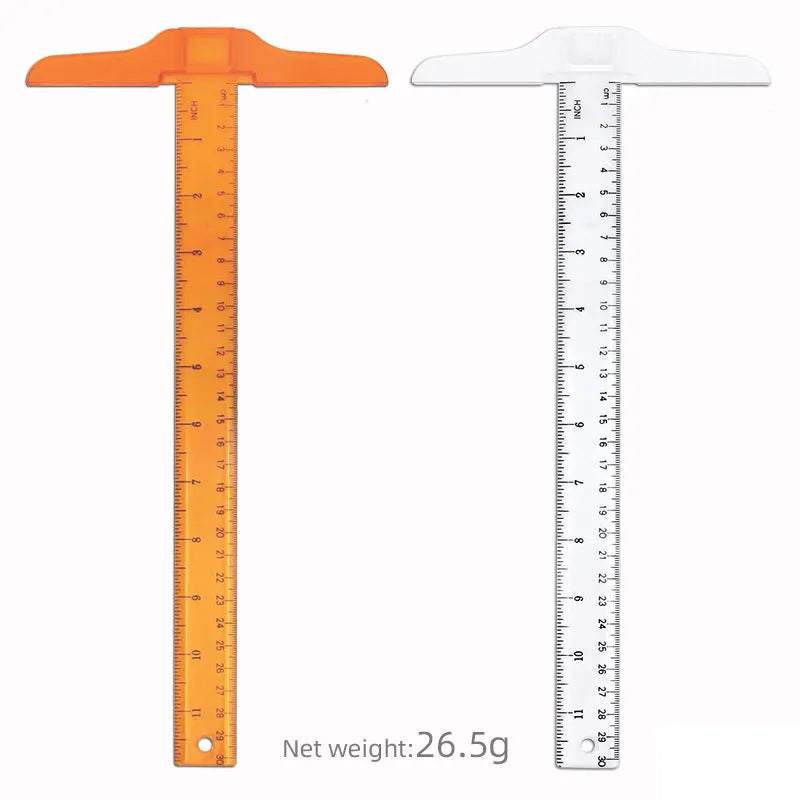 30cm plastic T-square ruler in transparent or orange yellow with measurement markings