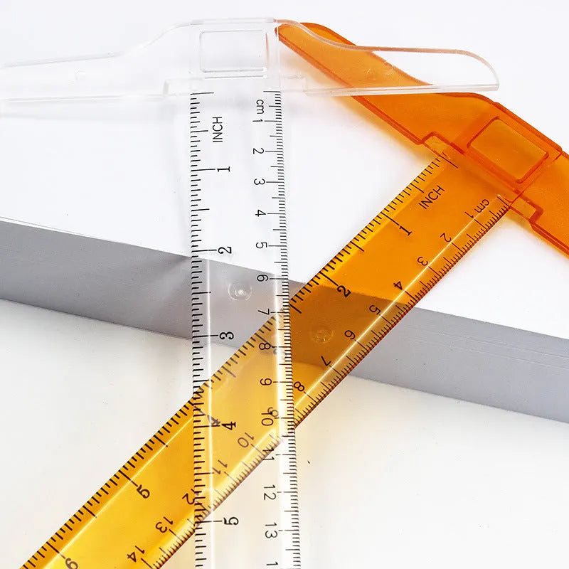 30cm plastic T-square ruler in transparent or orange yellow with measurement markings