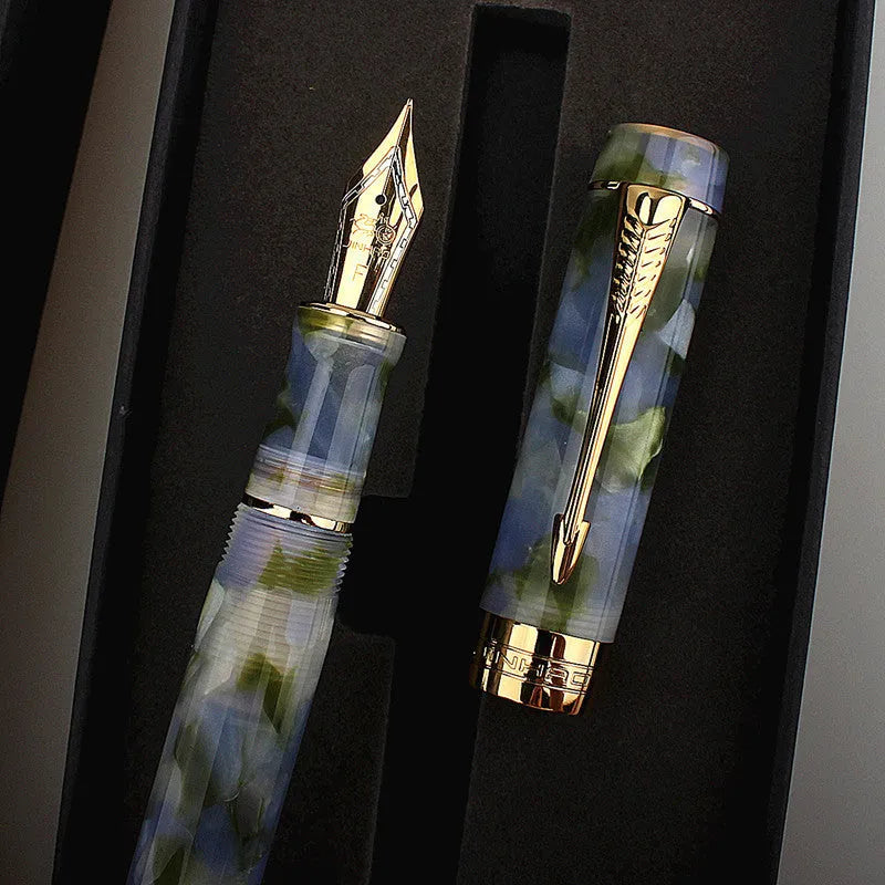 Deep Bath Green metal ballpoint pen showing fine, medium, and graphic tip options