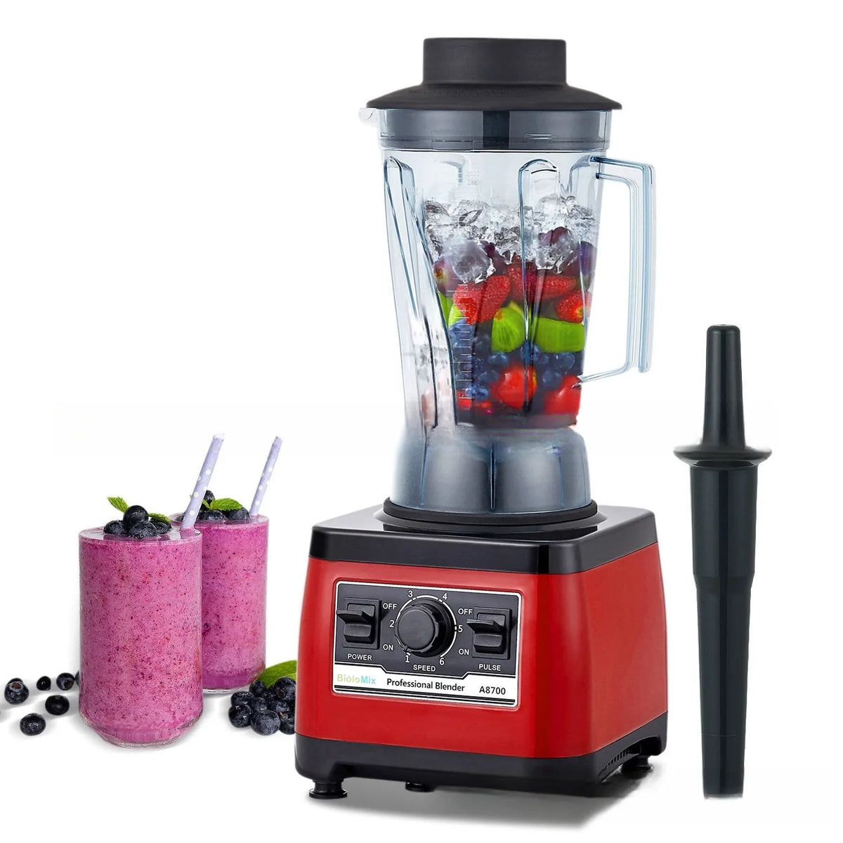 Red A8700 model commercial blender with 2200W motor and 2L capacity jar