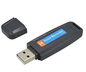 Black and white SK-001 SK-868 creative USB flash drive with voice function showing size scale.