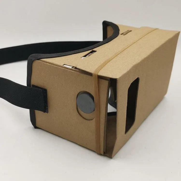 Pink and white cardboard VR glasses for smartphones with adjustable head strap and 3D lenses