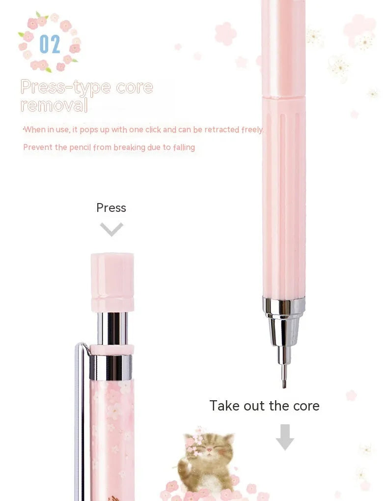 Cartoon automatic pencil set with 0.5mm HB lead and three refill boxes