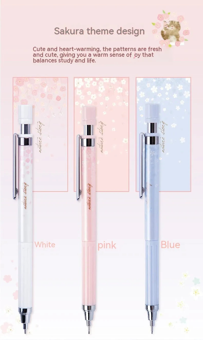 Cartoon automatic pencil set with 0.5mm HB lead and three refill boxes