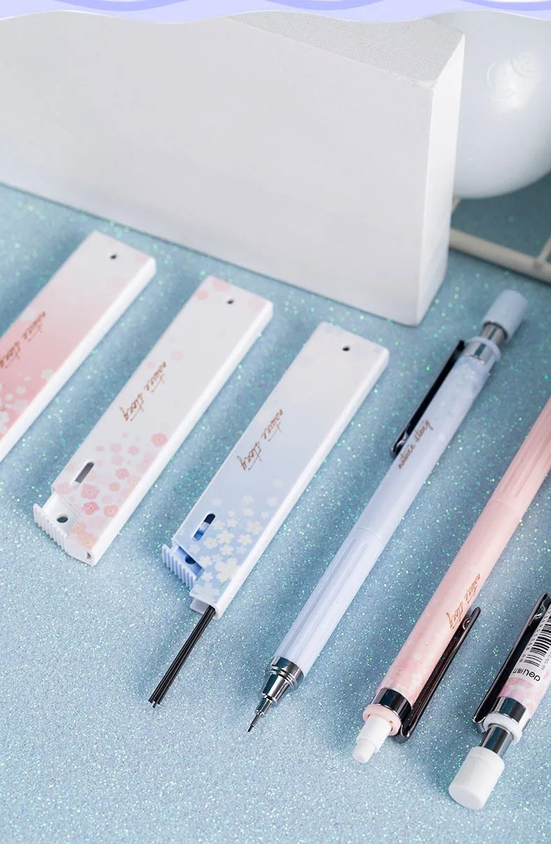 Cartoon automatic pencil set with 0.5mm HB lead and three refill boxes