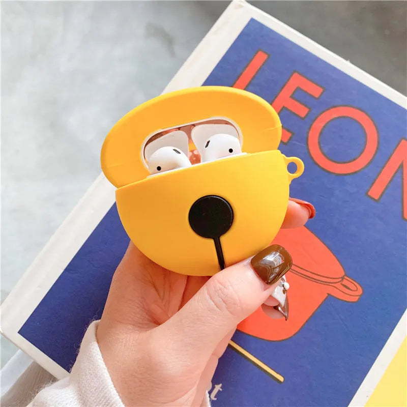 Bright yellow silicone bell-shaped protective case designed for Apple AirPods 1st and 2nd generation headsets.