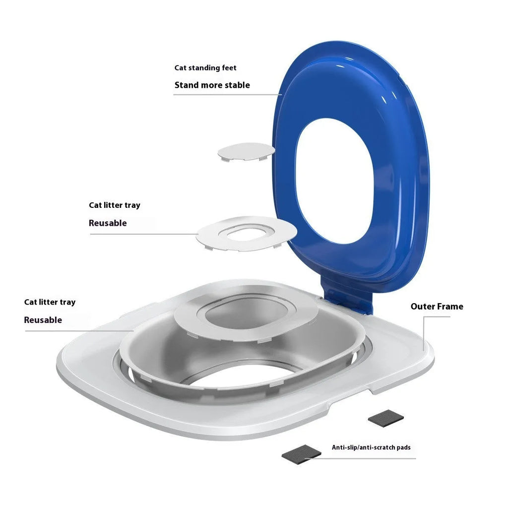 Fifth generation grey cat toilet trainer with high sides on a white background.