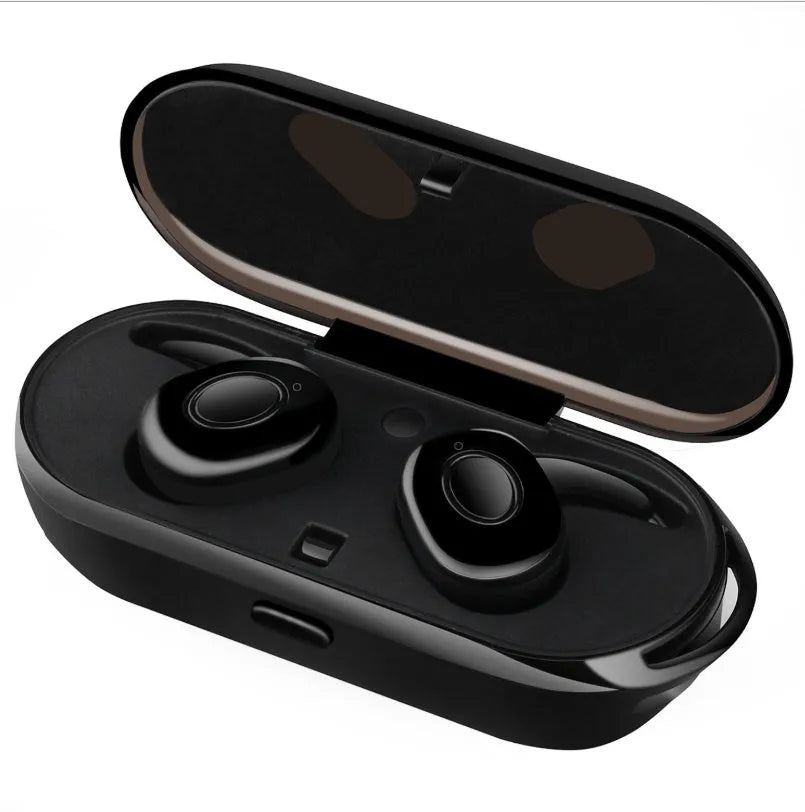 Compact wireless Bluetooth in-ear headphones in black, green, red, or white colours, designed for sports with noise reduction.