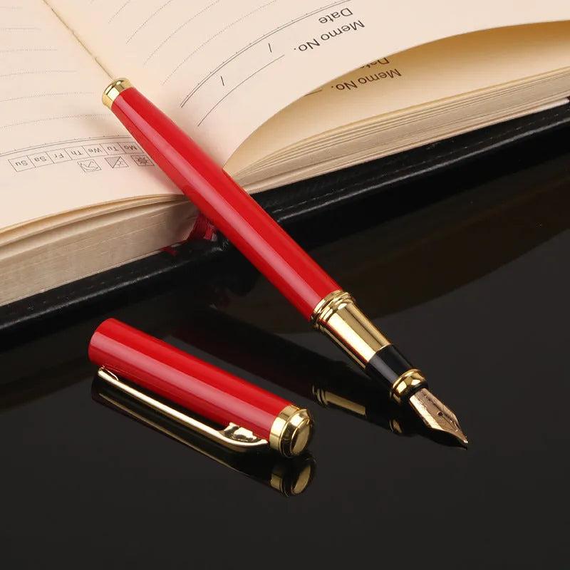 Metal fountain pen with 0.5mm nib in black or red colour for business writing and corporate gifts