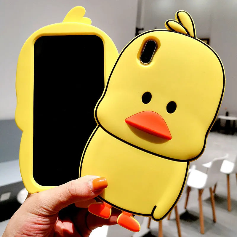 Green silicone iPhone case with cartoon animal design showing back cover protection