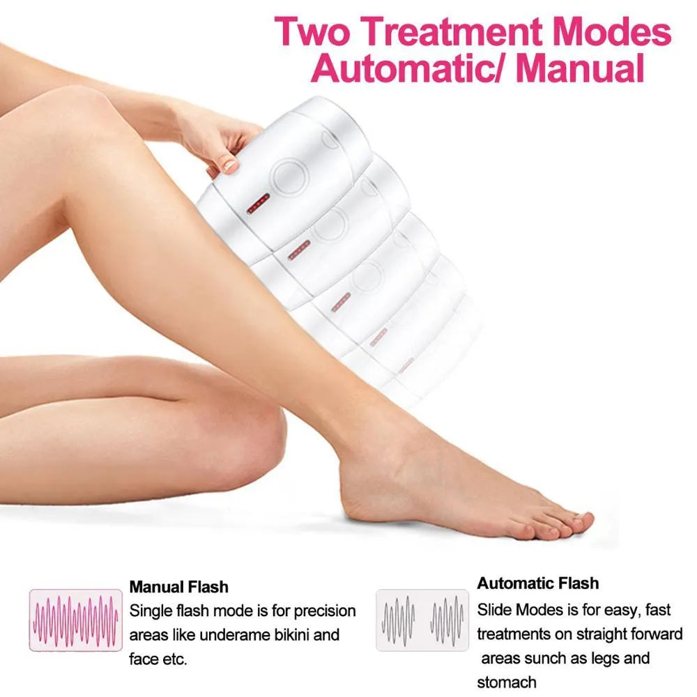 White home laser hair removal device on a table showing its compact size.