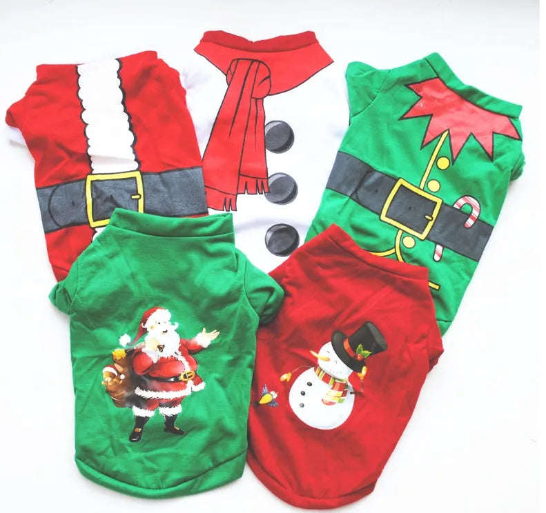 Dog Christmas costume sweatshirt vest in cotton, t-shirt style, shown in one of eight colours and sizes XS to L.