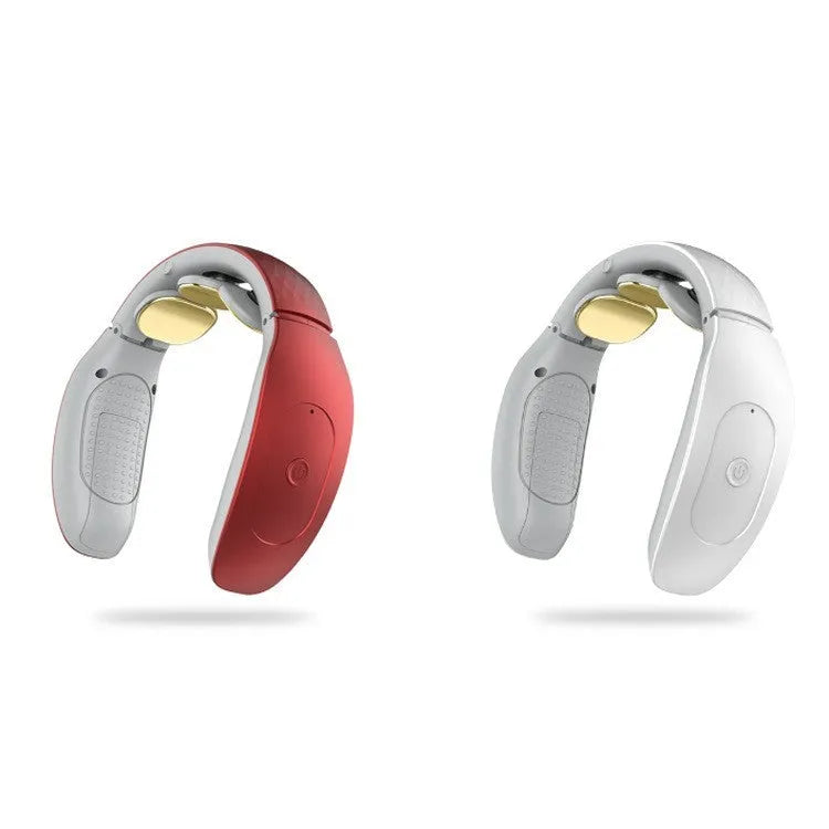 Red and white intelligent cervical massager with battery and multiple massage modes for neck and body relief