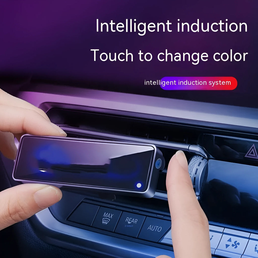 Black automobile aromatherapy LED light for car vent installation with fragrance sticks