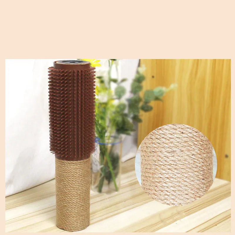 Brown sisal scratching post for cats measuring 30cm tall with sisal rope surface