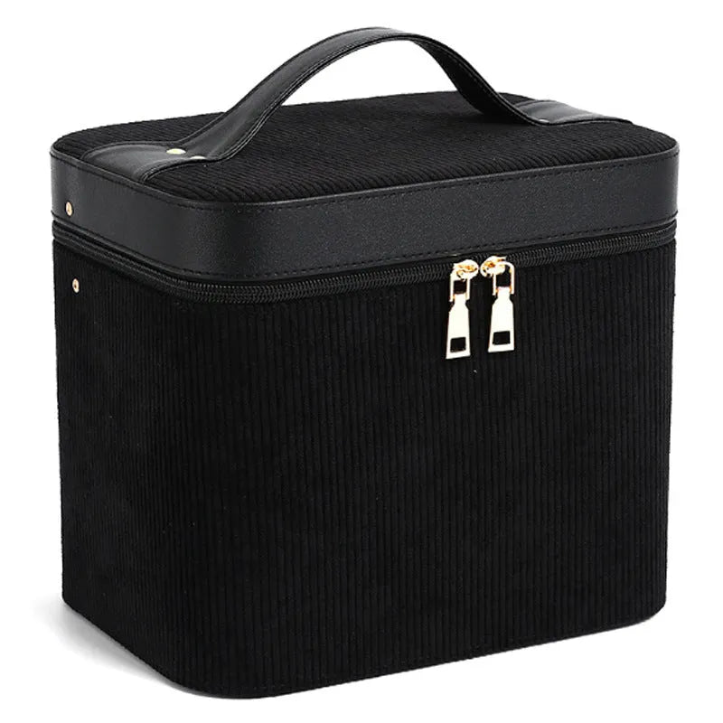 Corduroy cosmetic storage box with solid colour pattern and polyester cotton lining