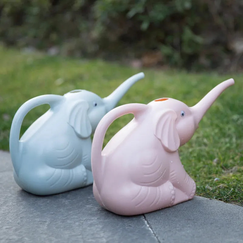 Elephant-shaped pink children's watering can with long nozzle and baby bottle handle