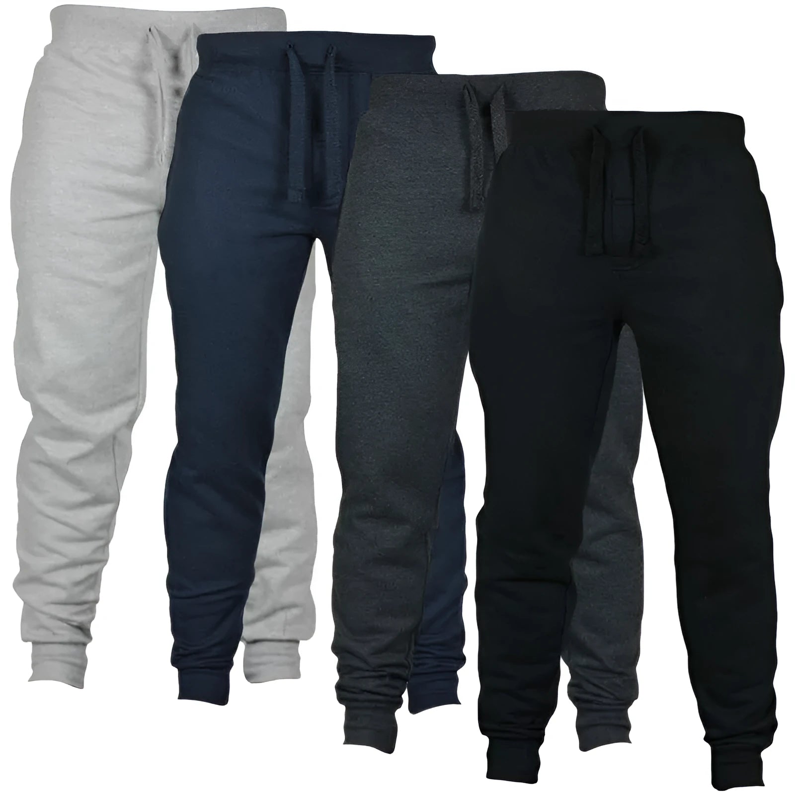 Men's solid colour fleece sweatpants with drawstring waistband in loose fit pencil pant style