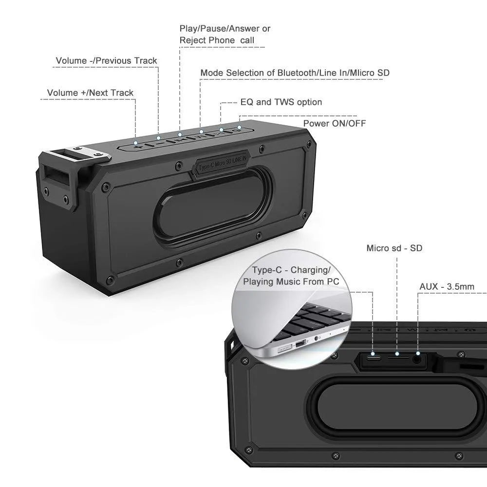 X3 PRO black or blue waterproof portable Bluetooth speaker with climbing rope