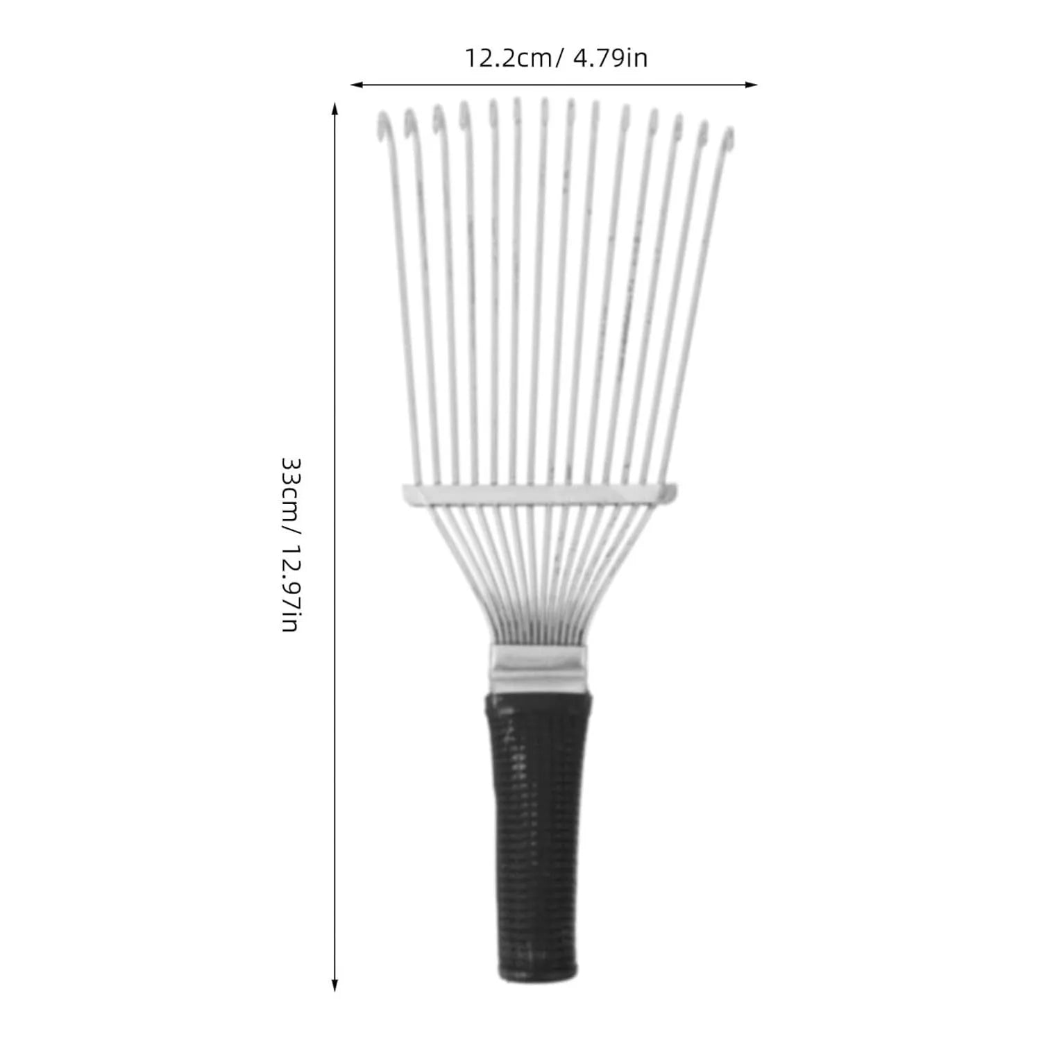 Black stainless steel pet grooming rake comb with metal teeth for horse, dog, and cattle grooming.