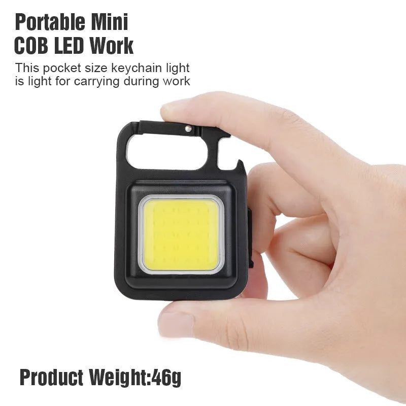 Black aluminium alloy USB keychain light with magnetic base and foldable handle