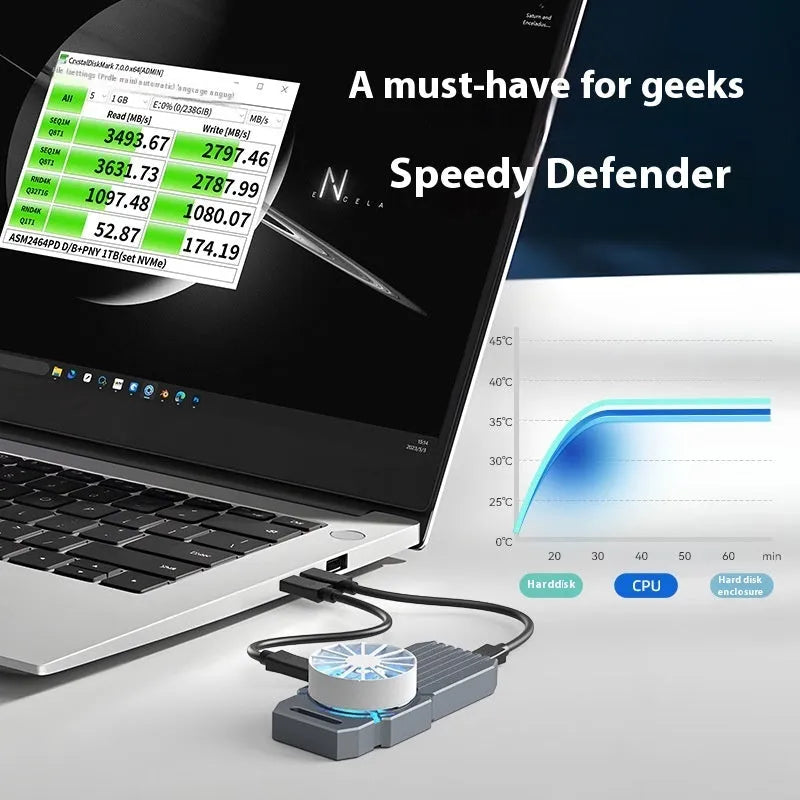 USB4 external hard drive enclosure for M.2 solid state drives with aluminium construction