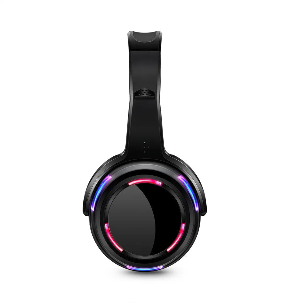 Black silent disco headphones with 3-metre cable and head-mounted design for party hire