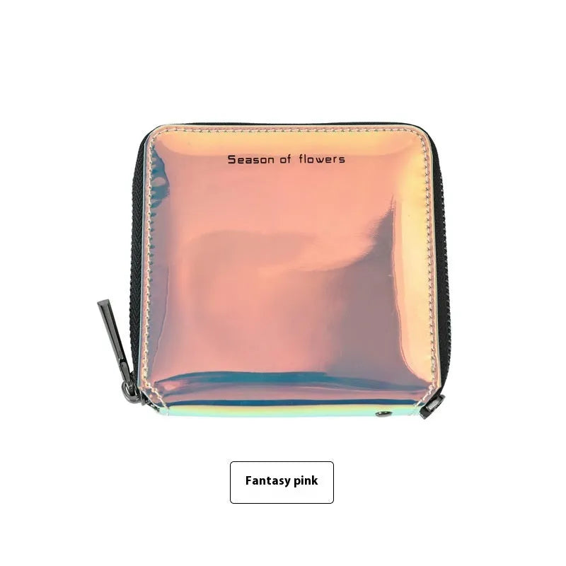 Women's short folding wallet with Korean style design showing crystal blue colour option