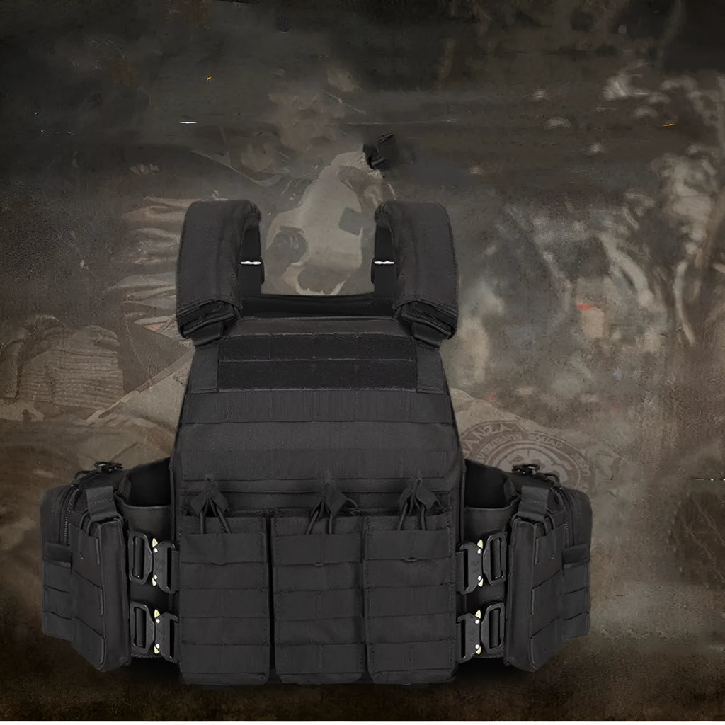 Men's polyester camouflage tactical vest in army green for outdoor shooting sports and training