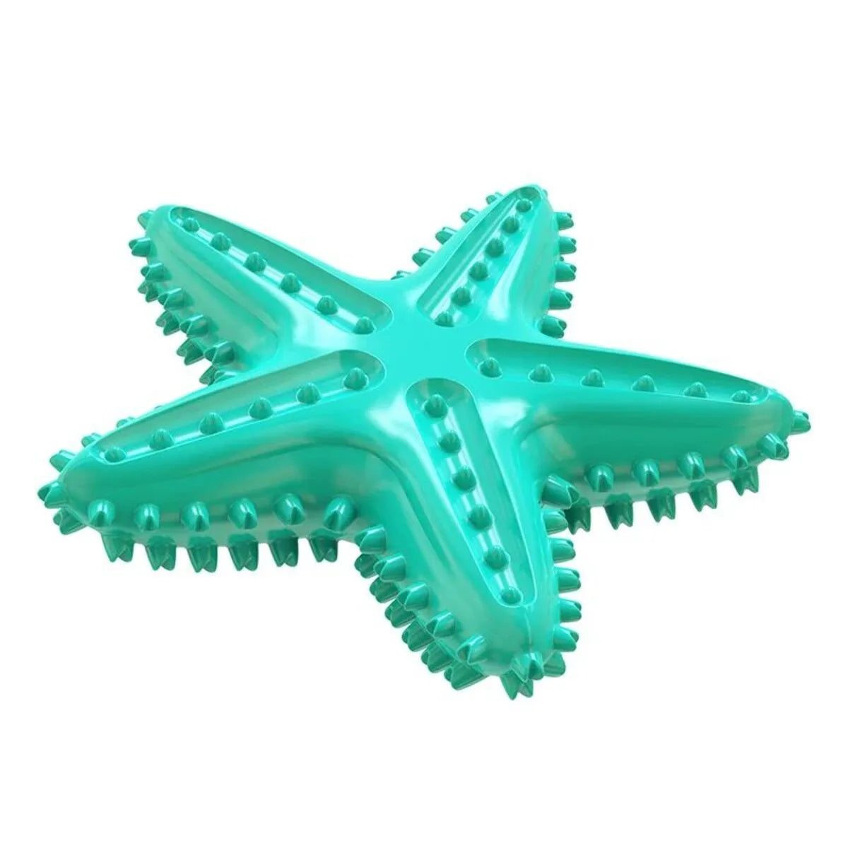 Blue, green, or yellow starfish-shaped edible TPR dog toy for large dogs with squeaky dental chew design