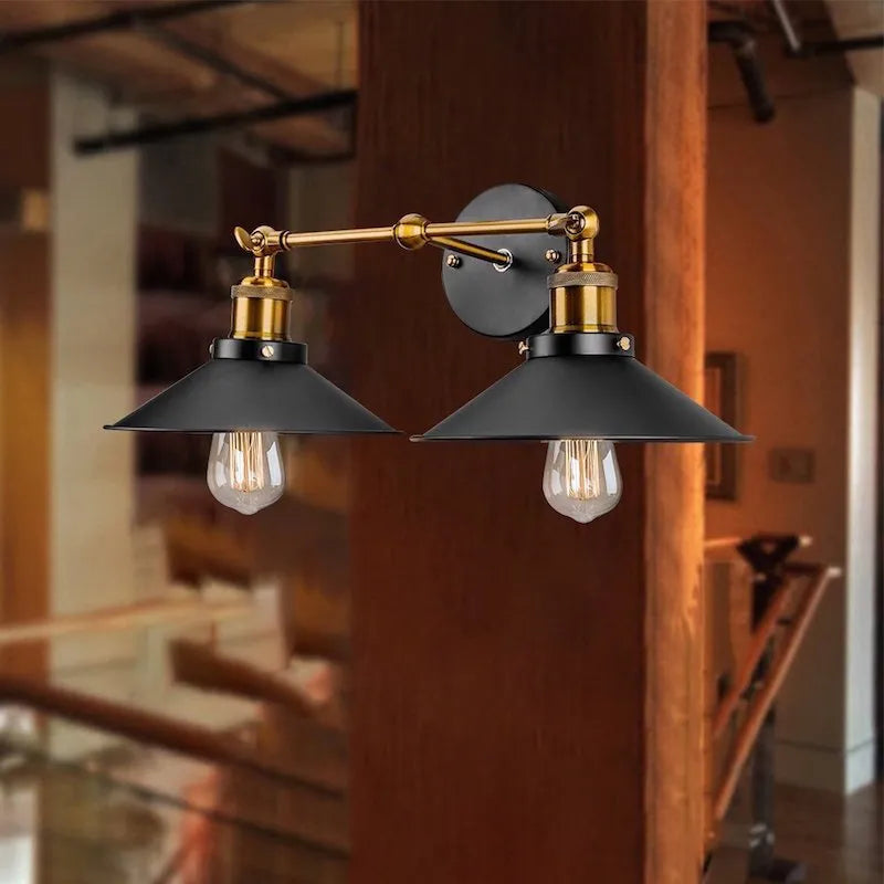 Black double head American retro industrial style iron wall lamp