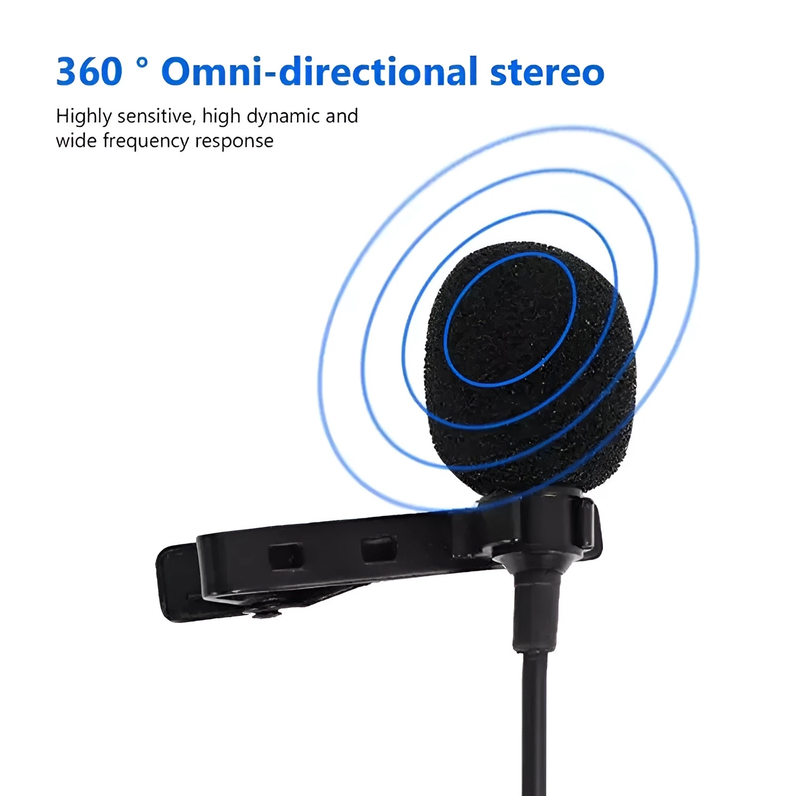 Wired lavalier lapel microphone with clip and 1.5m cable compatible with Apple iPhone