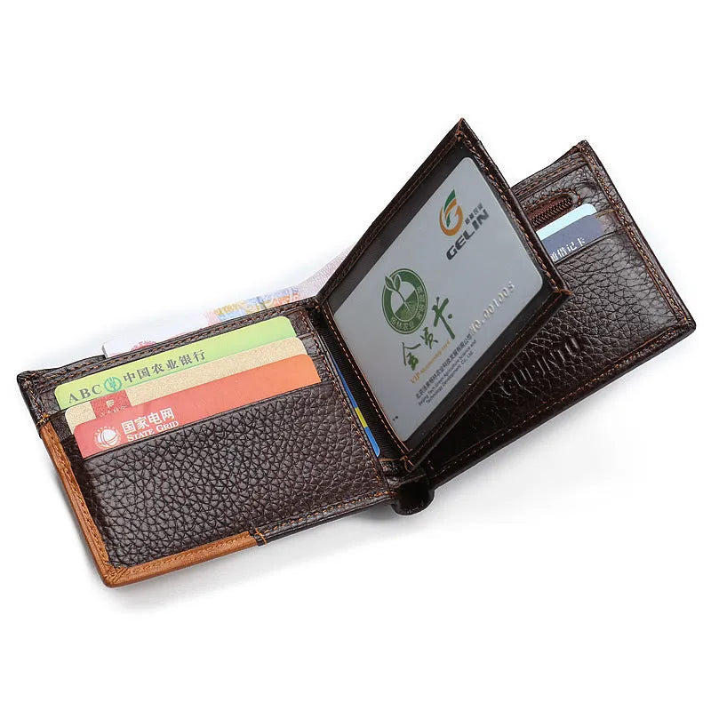 Soft cowhide leather Korean style wallet with personality car stitching and multiple compartments