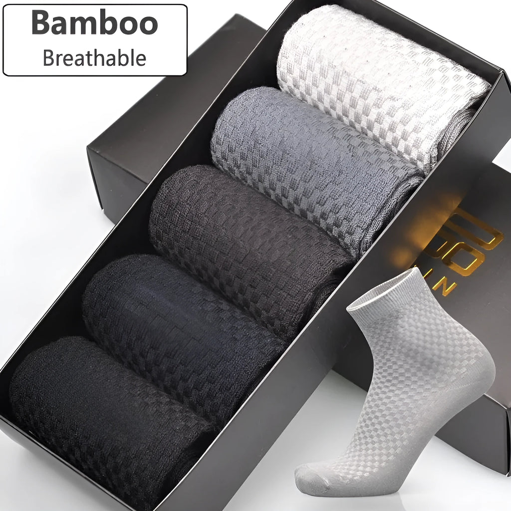 Men's bamboo fibre business socks with small square pattern in medium thickness showing colour options