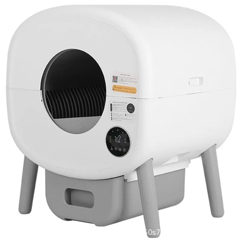 Automatic self-cleaning cat litter box with waste storage compartment and cleaning brush