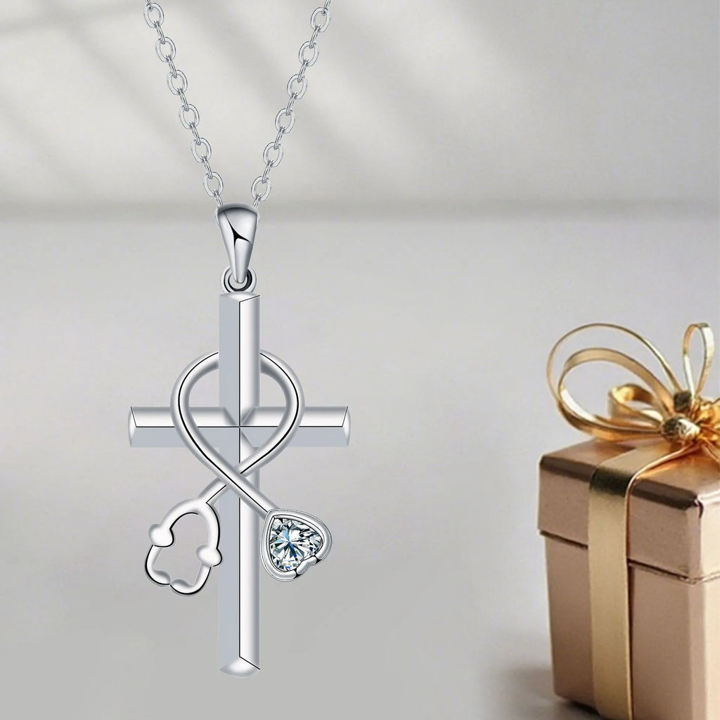 Copper stethoscope pendant necklace with electroplated finish on cross chain