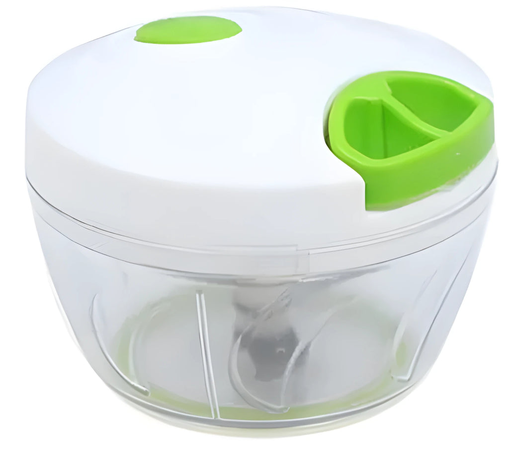 Green manual kitchen chopper with three blades and 500ml container for vegetables