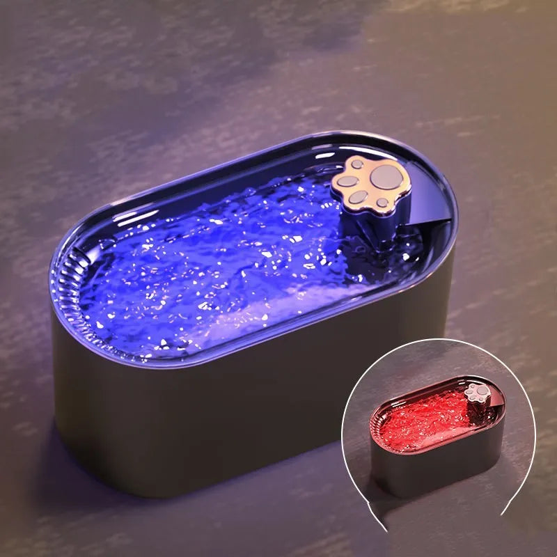 Berlin blue automatic pet water fountain with 3L capacity and LED light display on base