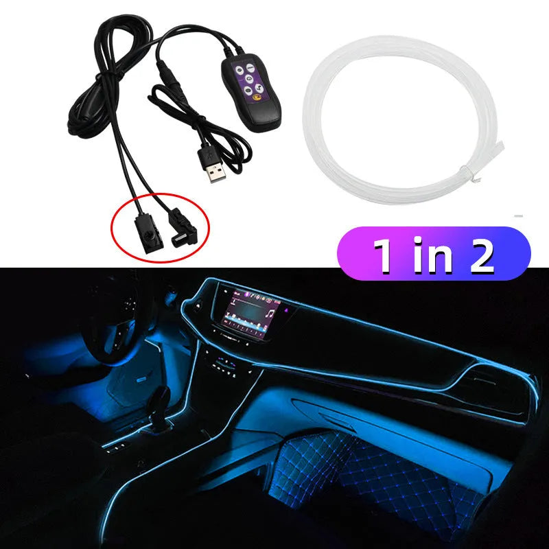 Car USB LED atmosphere decorative light strip with colour changing effects for dashboard installation