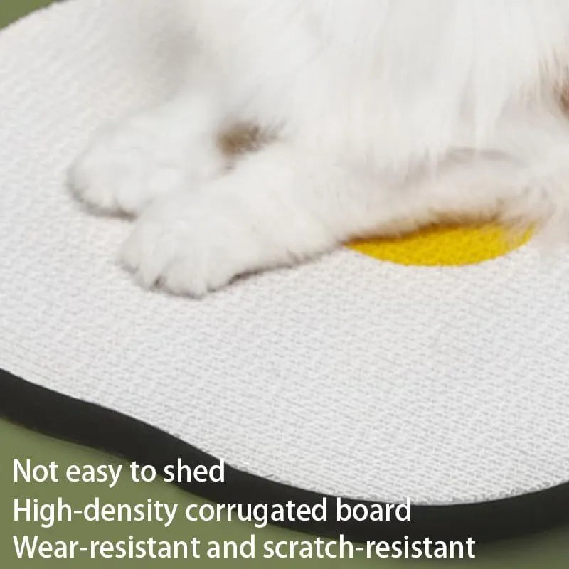 Grey wall-mounted cat scratching board with corrugated surface attached to a smooth door.