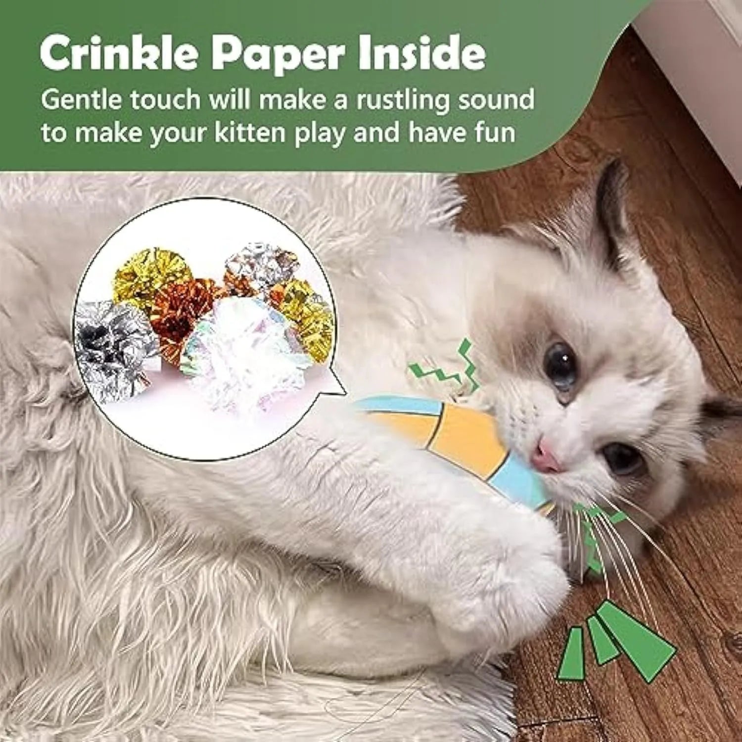 Plush cat toy with sports ball patterns featuring catnip and crinkle sounds for interactive flying disc play